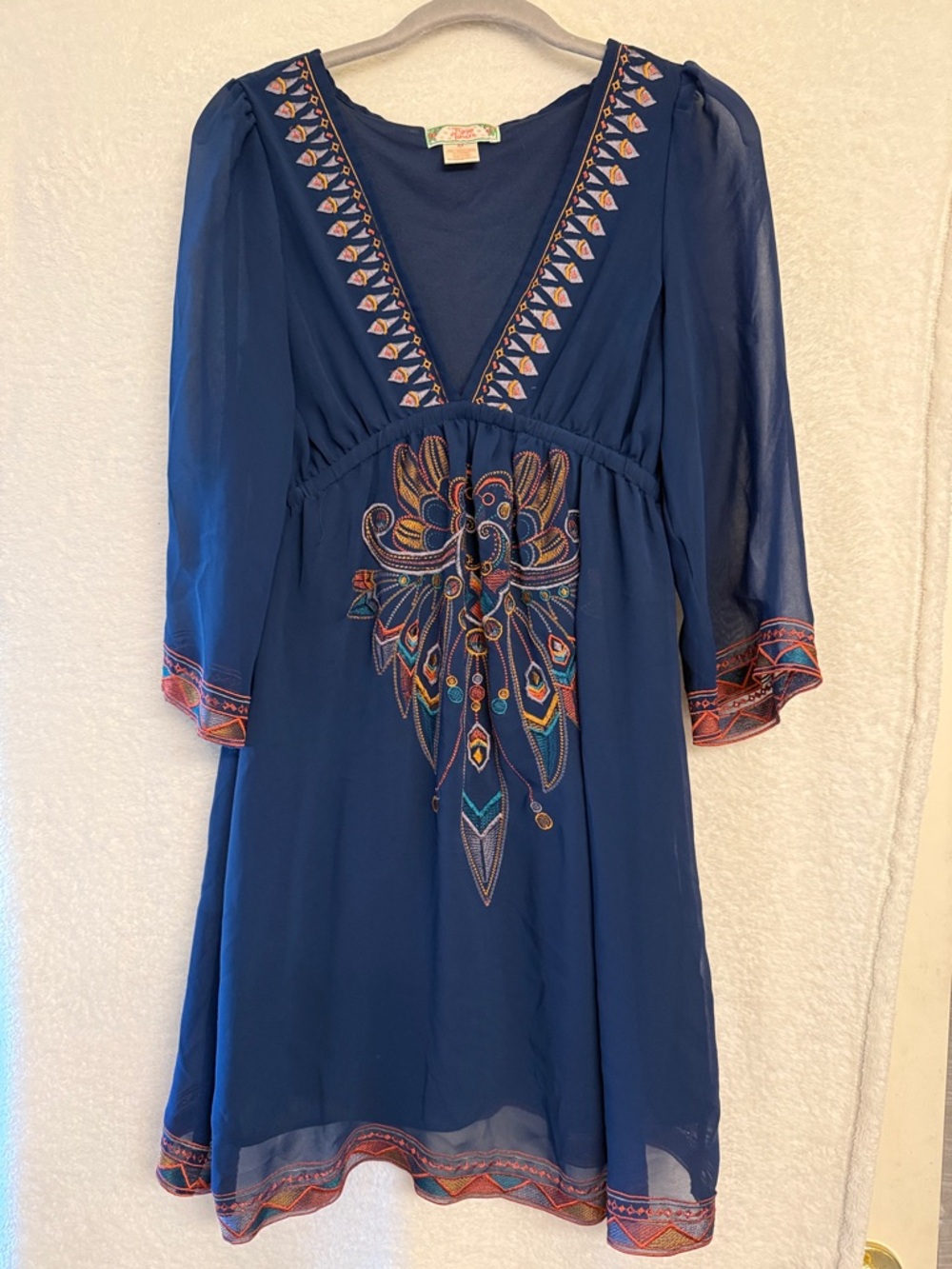 Flying Tomato Navy Boho Embroidered V-Neck Mini Dress